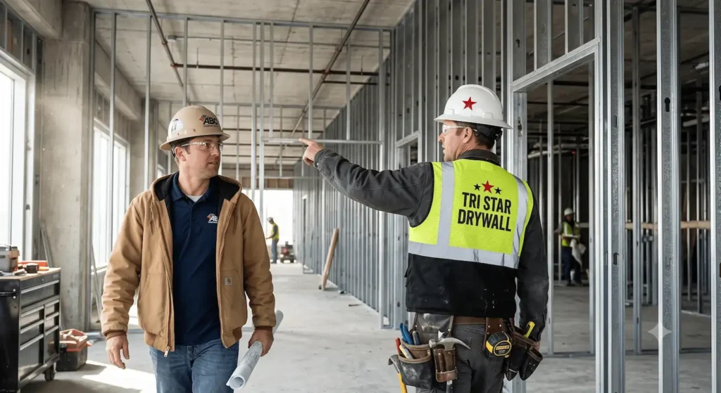 Commercial metal stud framing for office interiors in downtown Boston